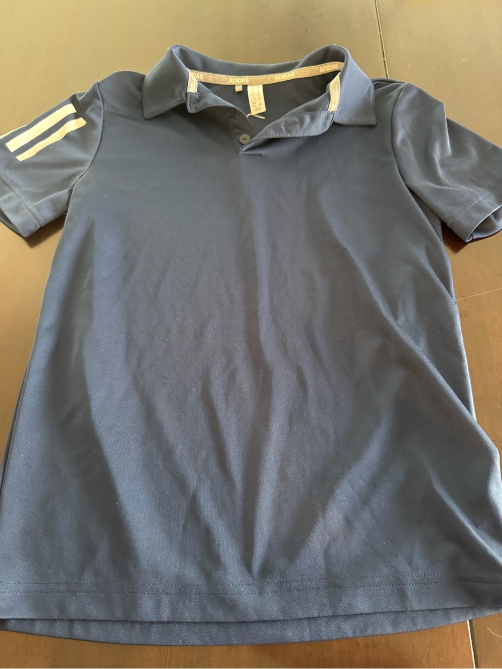 adidas Navy Polo with White Sleeve Stripes - Kids